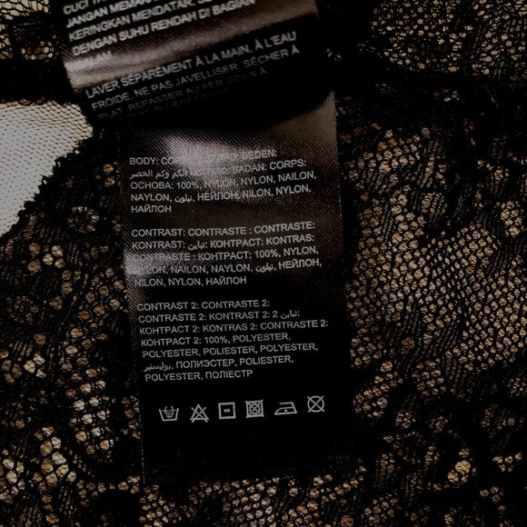 Y2K Bebe Black Sheer Lace Womens XS Long Sleeve Button-Up Whimsygoth Grunge - Picture 7 of 8